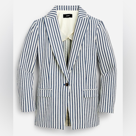 J Crew Classic Willa Blazer in white/blue stripe size 6. EUC. - Picture 1 of 8